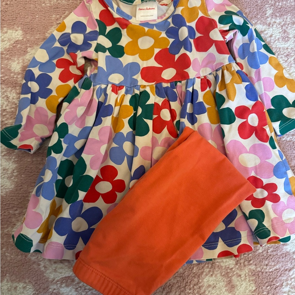 Hanna Andersson Multicolor Floral Dress with Orange Leggings